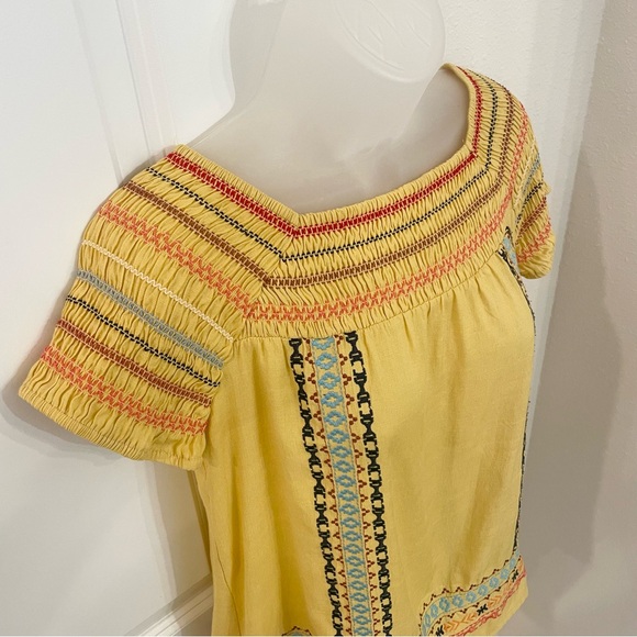 THML Embroidered Smocked Boho Top in Yellow-Gold - Picture 2 of 10